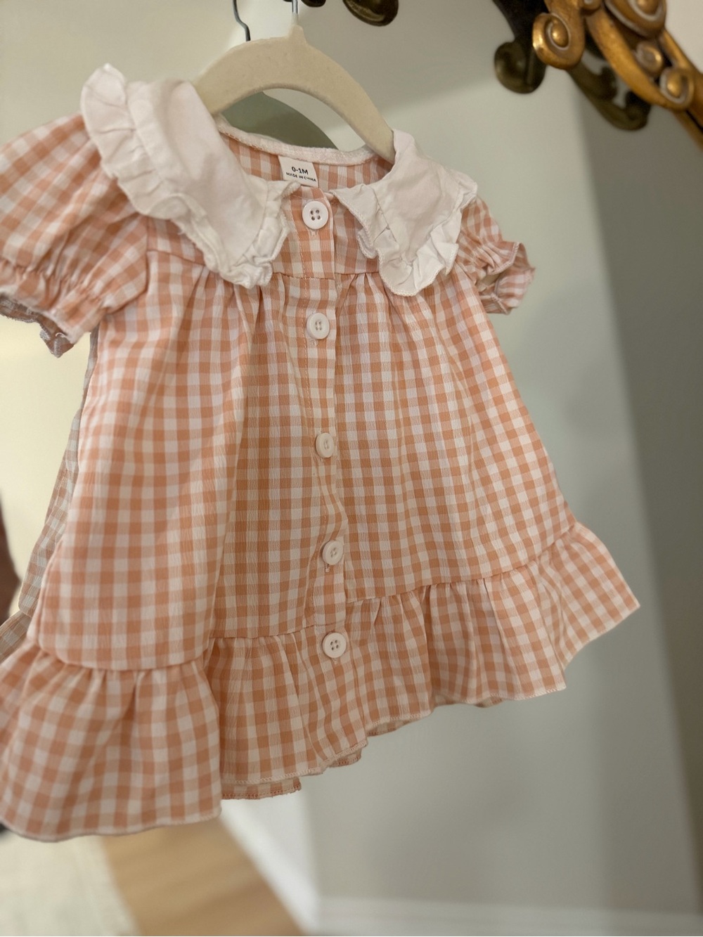 Gingham Ruffle Baby Dress with White Peter Pan Collar